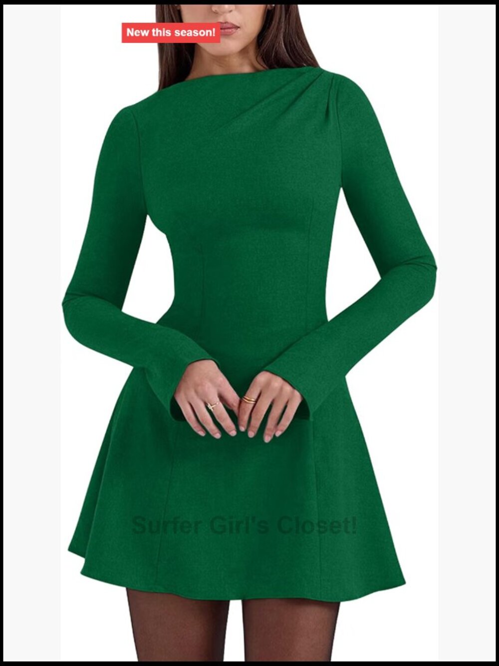 Women's Long Sleeve A-Line Mini Club Dress Boat Neck Flared